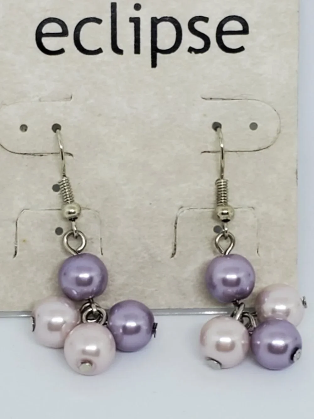 Eclipse Hint of Pink and Hint of Purple Four Pearl Dangle Earrings